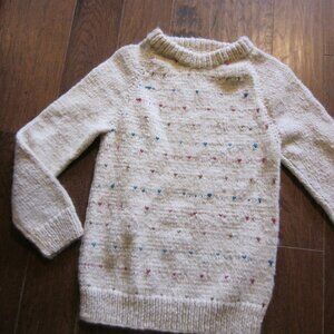 Vtg Handknit Irish wool chunky knit sweater with blended color in threads S/med